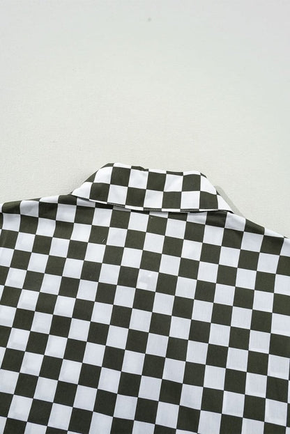 Green Checkerboard Printed Drop Shoulder Loose Casual Shirt - Love Salve