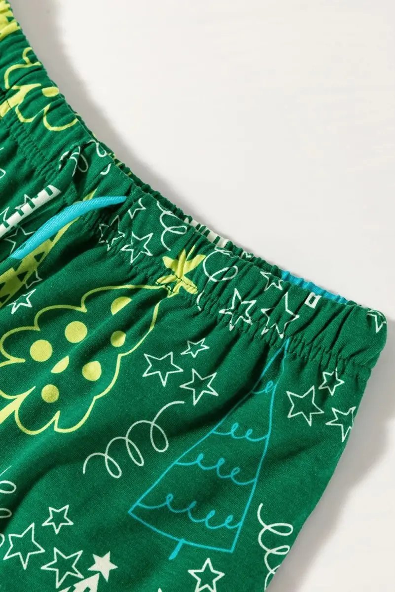 Green Christmas Tree Print V Neck Tee and Pants Lounge Set - Love Salve 