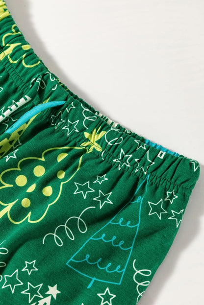 Green Christmas Tree Print V Neck Tee and Pants Lounge Set - Love Salve