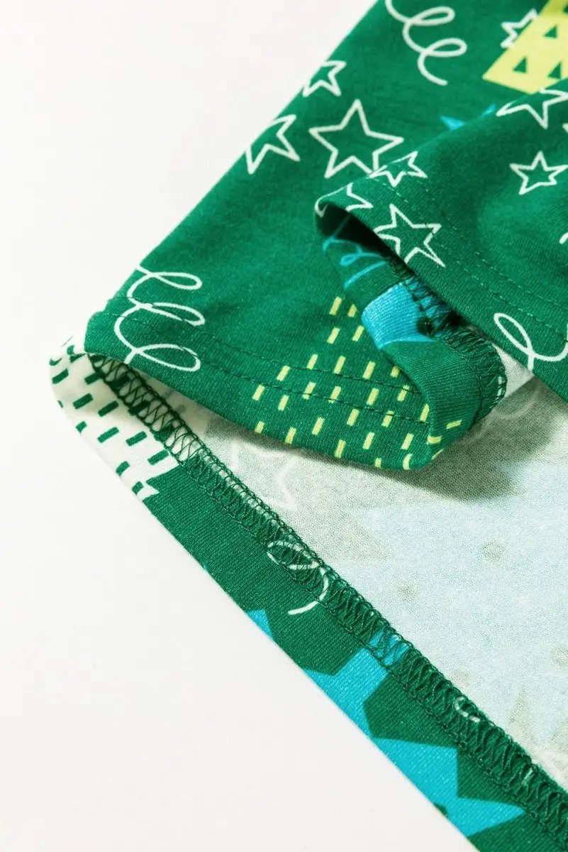 Green Christmas Tree Print V Neck Tee and Pants Lounge Set - Love Salve 