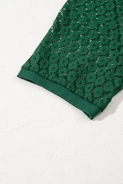 Green Contrast Lace Raglan Sleeve Pleated Detail Shift Dress - Love Salve 