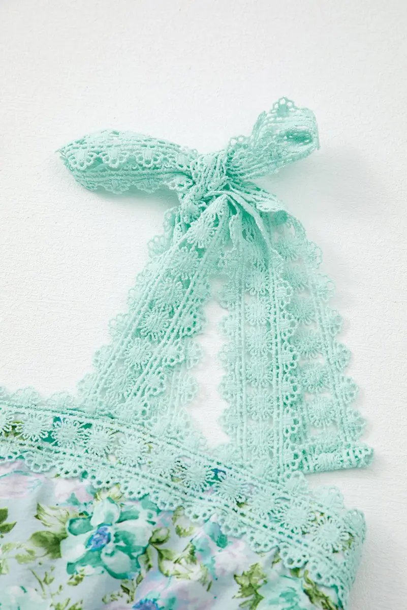 Green Floral Lace Tied Strap Empire Waist Maxi Dress - Love Salve 