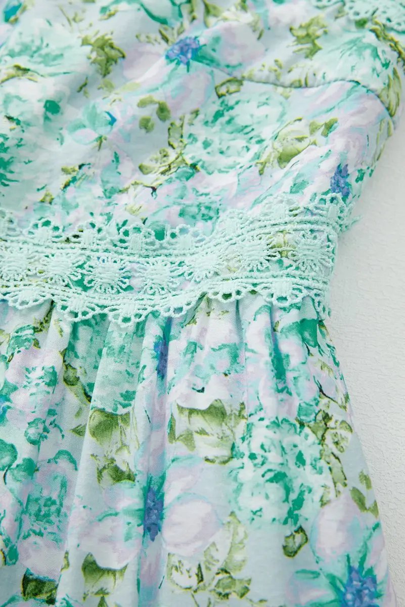 Green Floral Lace Tied Strap Empire Waist Maxi Dress - Love Salve 