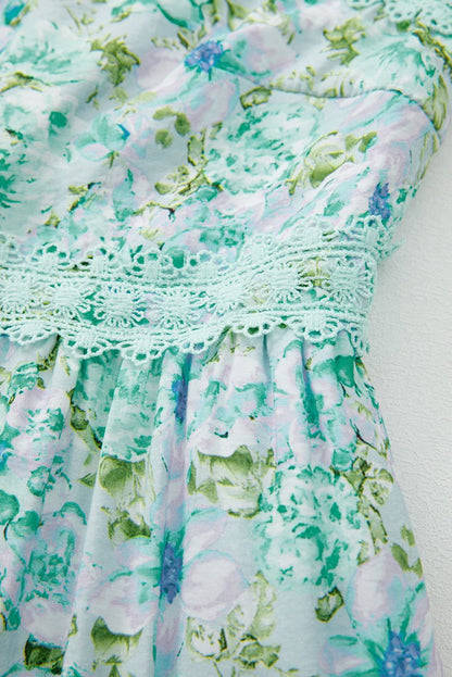 Green Floral Lace Tied Strap Empire Waist Maxi Dress - Love Salve 