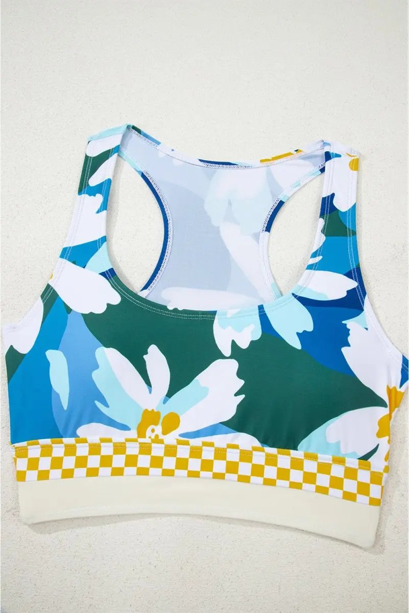 Green Floral Print Racerback Cutout High Waist 2pcs Bikini Set - Love Salve 