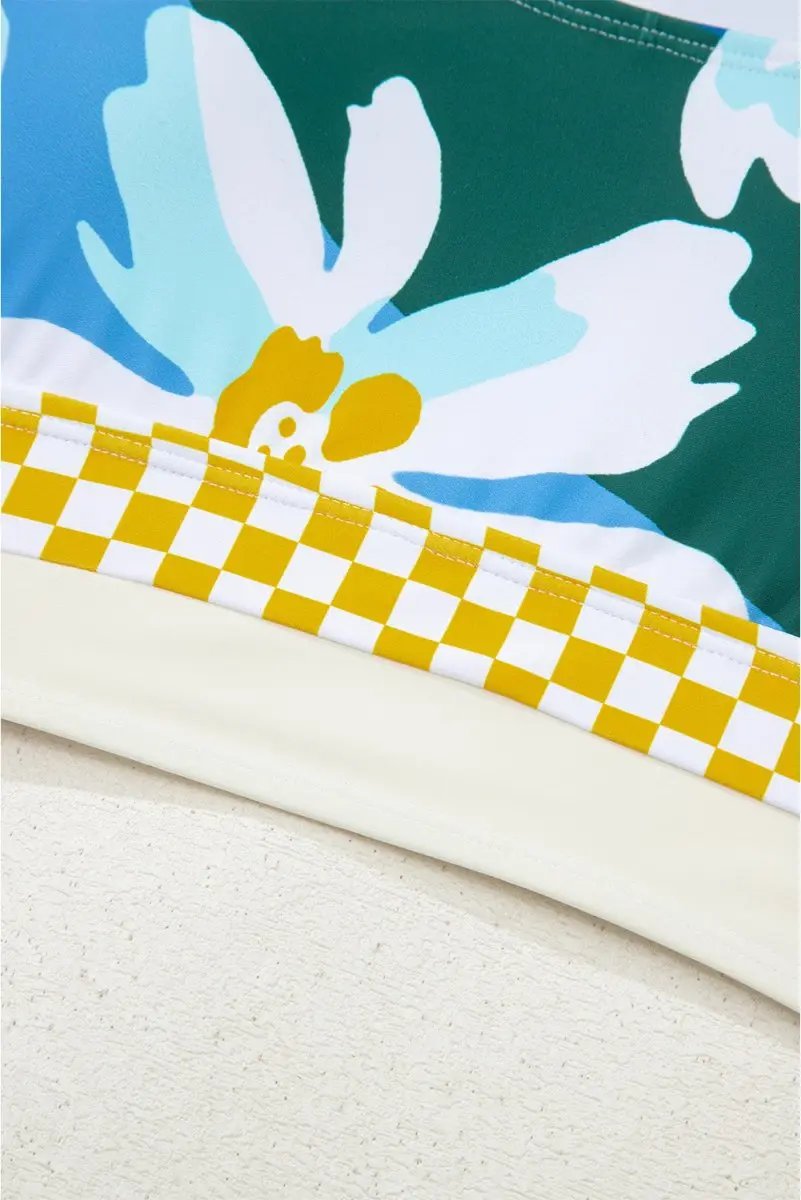 Green Floral Print Racerback Cutout High Waist 2pcs Bikini Set - Love Salve 