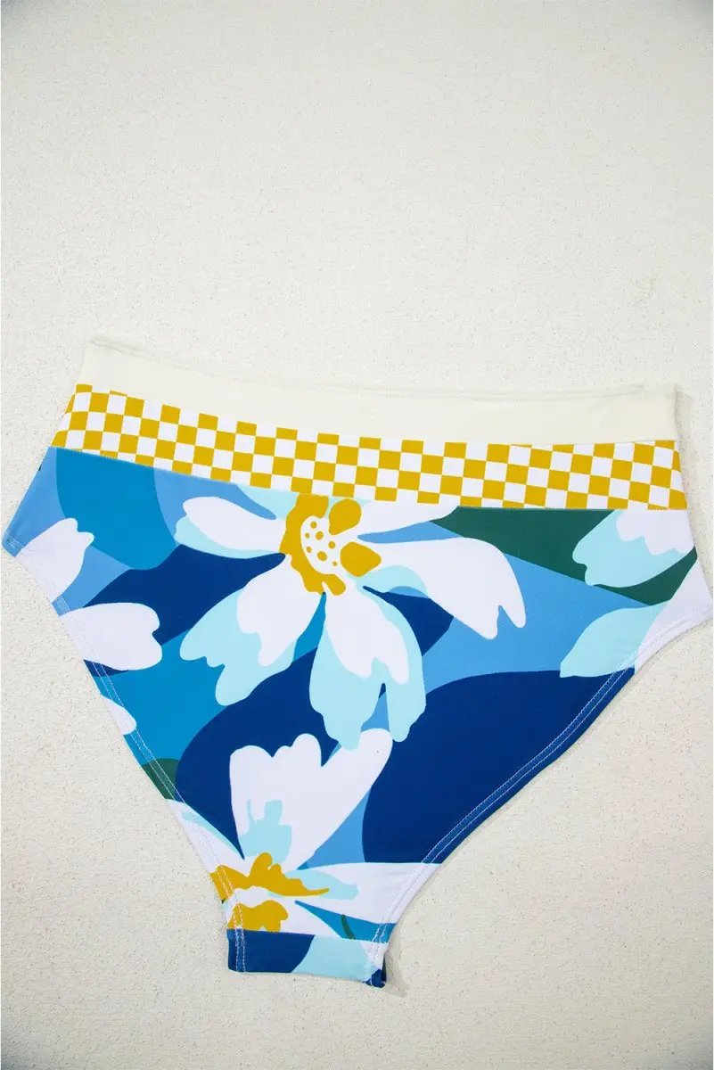 Green Floral Print Racerback Cutout High Waist 2pcs Bikini Set - Love Salve 