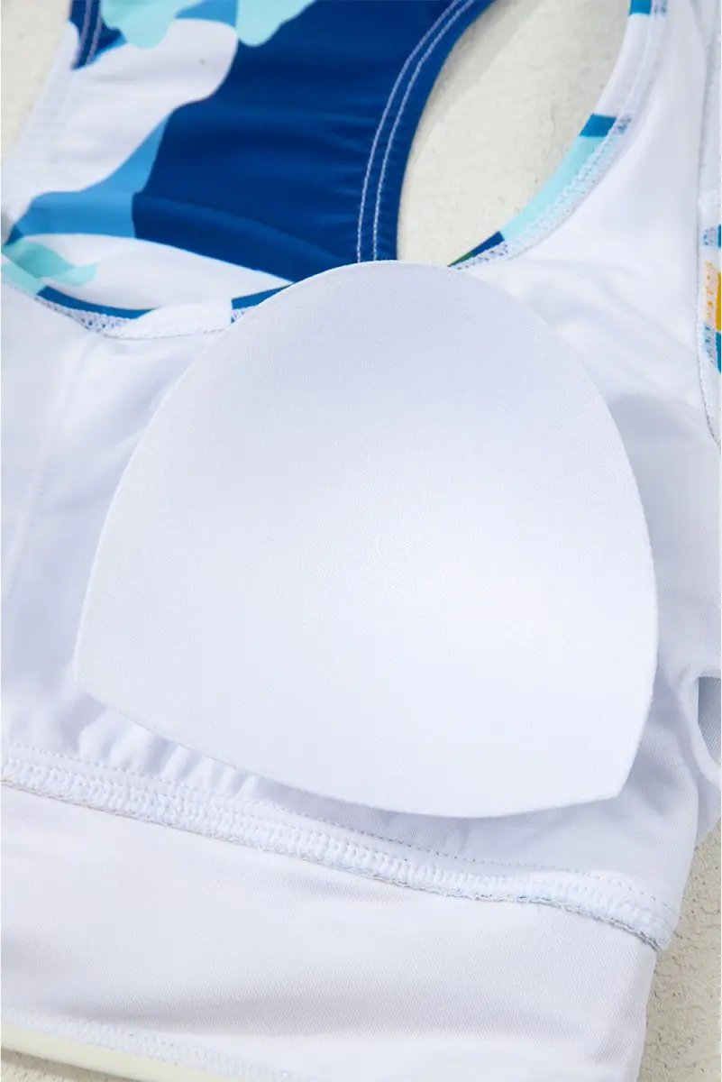 Green Floral Print Racerback Cutout High Waist 2pcs Bikini Set - Love Salve 