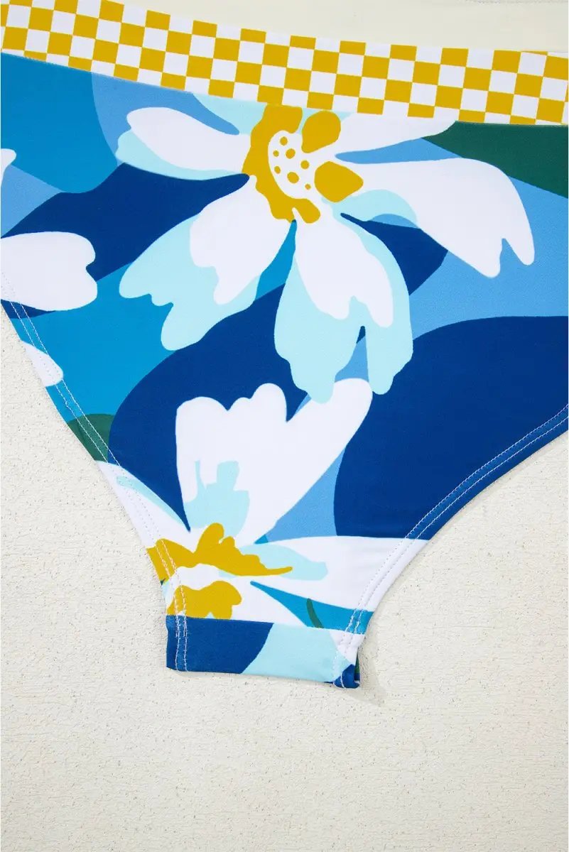 Green Floral Print Racerback Cutout High Waist 2pcs Bikini Set - Love Salve 