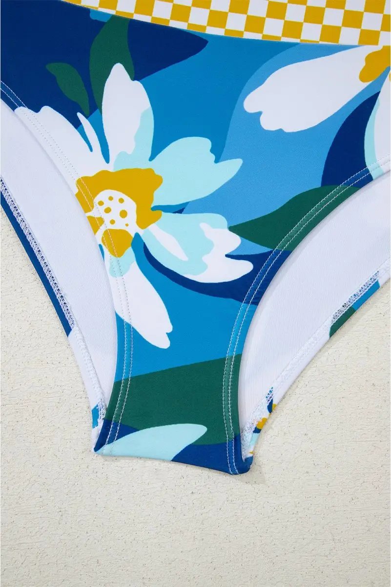 Green Floral Print Racerback Cutout High Waist 2pcs Bikini Set - Love Salve 