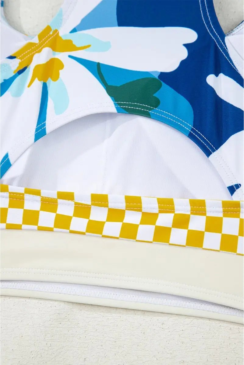 Green Floral Print Racerback Cutout High Waist 2pcs Bikini Set - Love Salve 