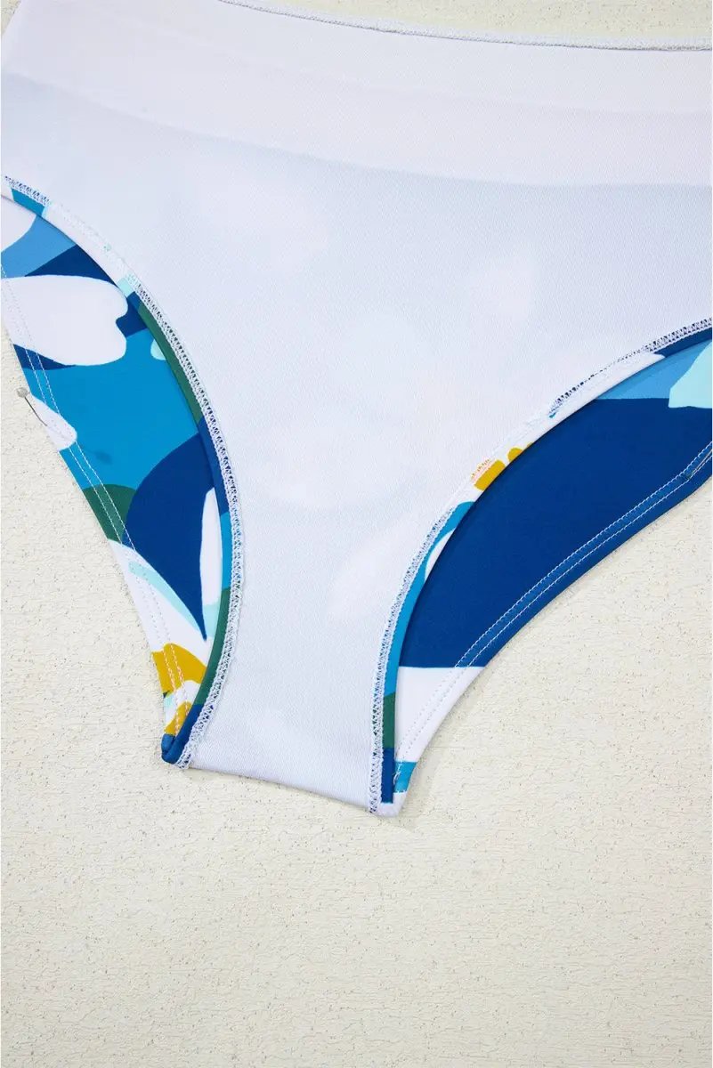 Green Floral Print Racerback Cutout High Waist 2pcs Bikini Set - Love Salve 