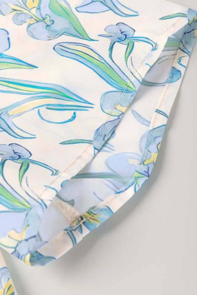 Green Floral Print Shirt Collar Buttoned Short Sleeve Shift Dress - Love Salve 