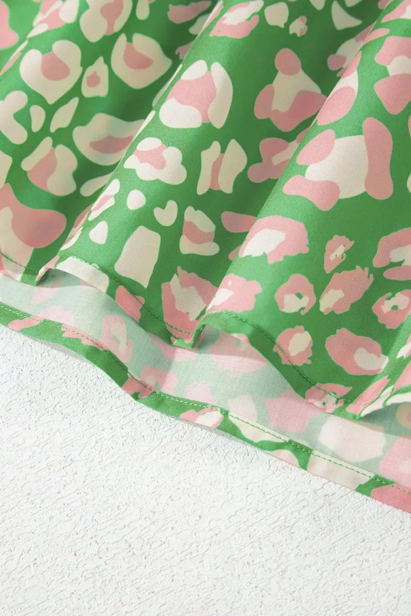 Green Plus Size Floral Tassel Tie Split Neck Puff Sleeve Blouse - Love Salve 