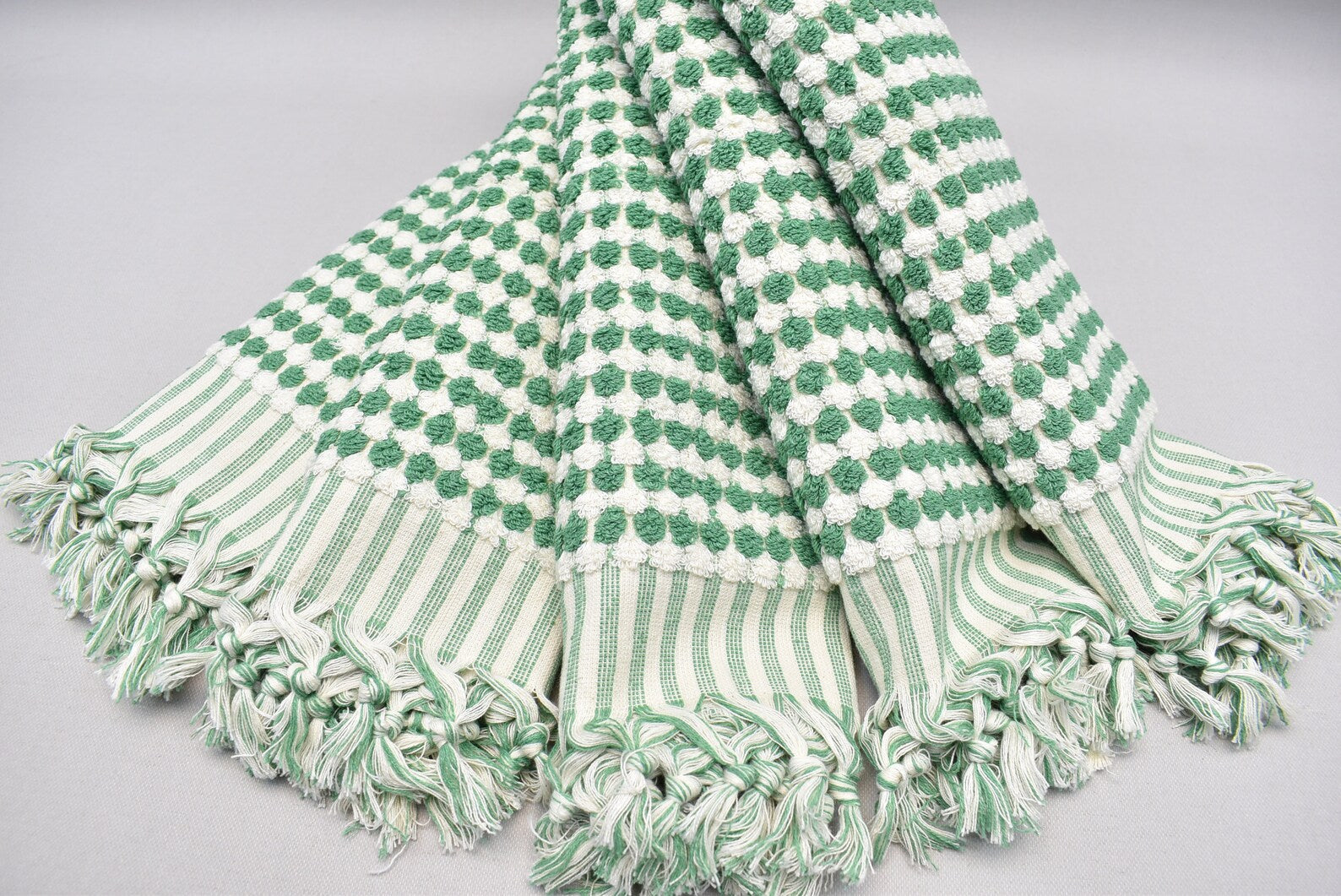 Bubble Green Terry Hand Towel Made from 100 Percent Turkish Cotton 38 Inch L x 20 Inch W with Fringe - Love Salve 