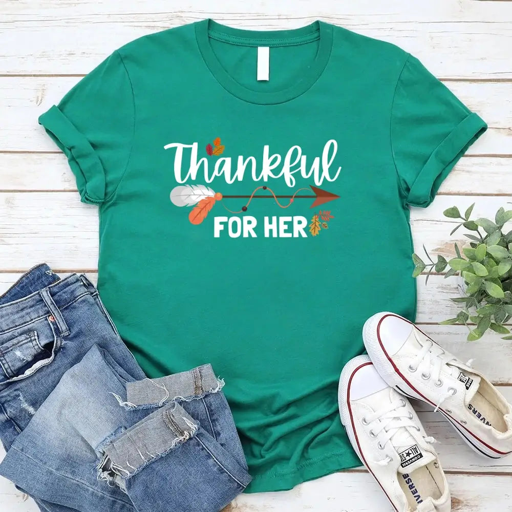Thankful For Her/Him Thanksgiving Couple T-Shirt – Cute Matching Holiday Tees Adorb Custom Tees