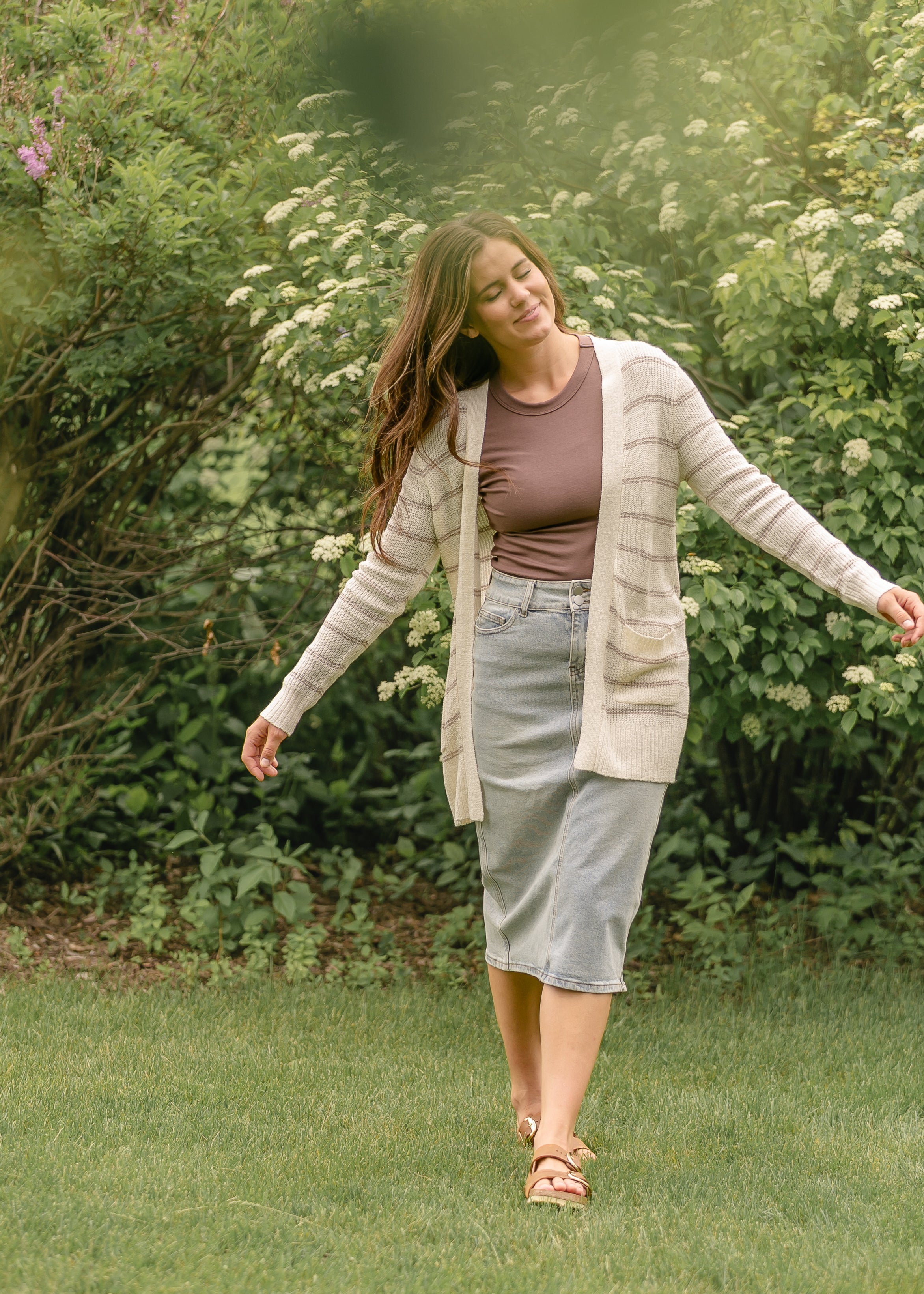 Greta Light Wash Midi Denim Skirt Inherit Co.