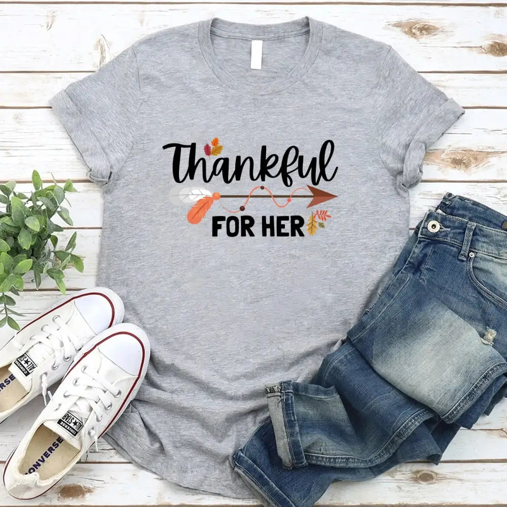 Thankful For Her/Him Thanksgiving Couple T-Shirt – Cute Matching Holiday Tees Adorb Custom Tees