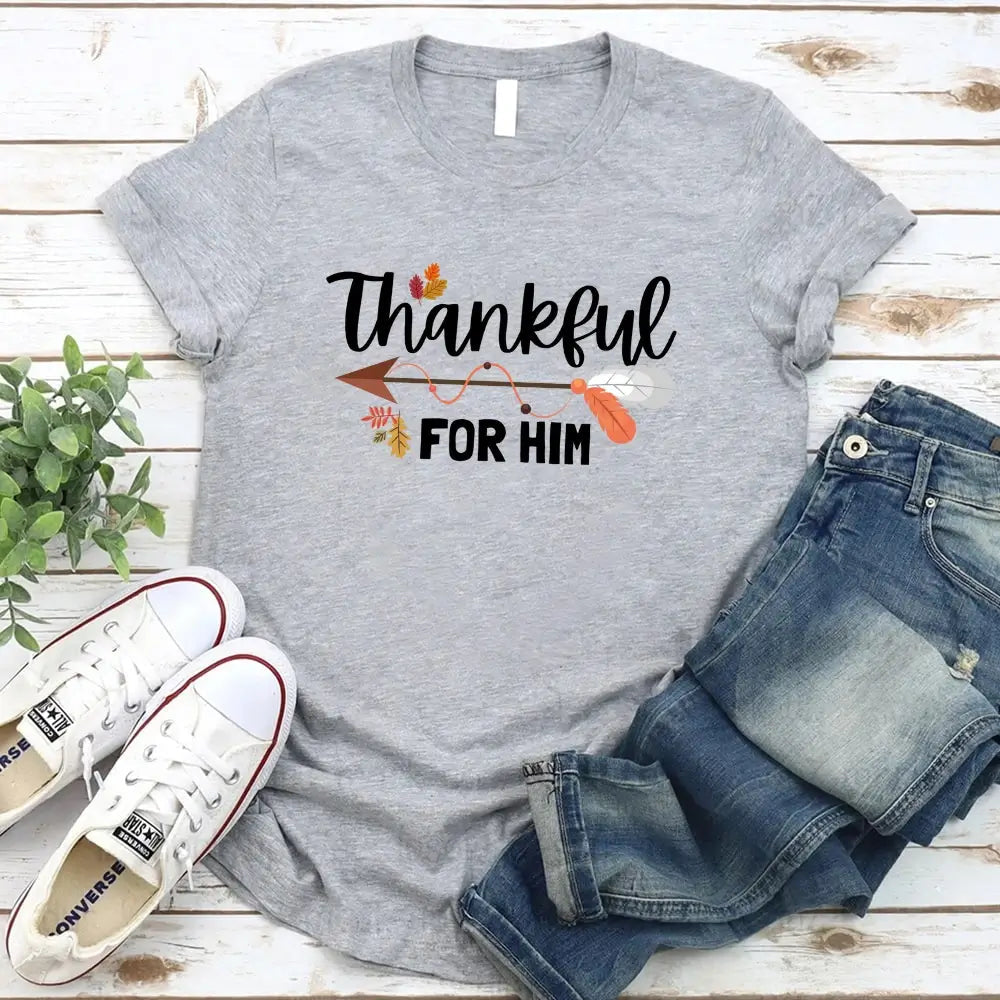 Thankful For Her/Him Thanksgiving Couple T-Shirt – Cute Matching Holiday Tees Adorb Custom Tees