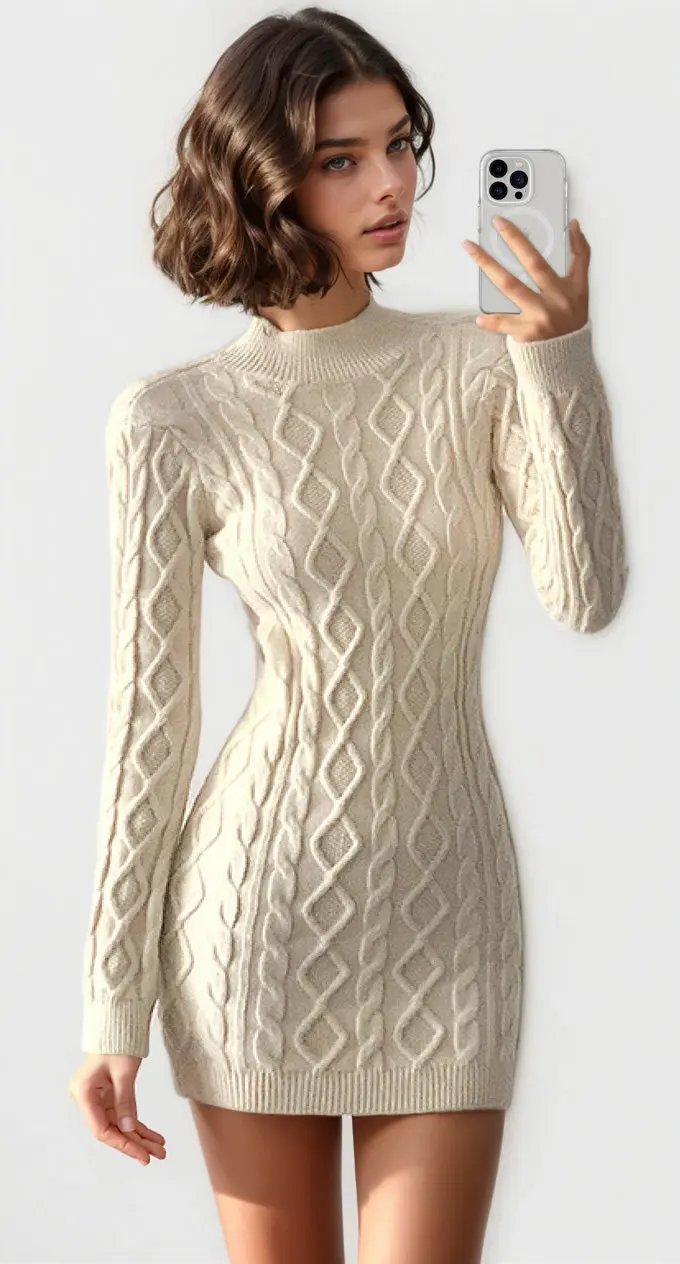 Cut Out Cable Net Mini Dress 3wishes.com