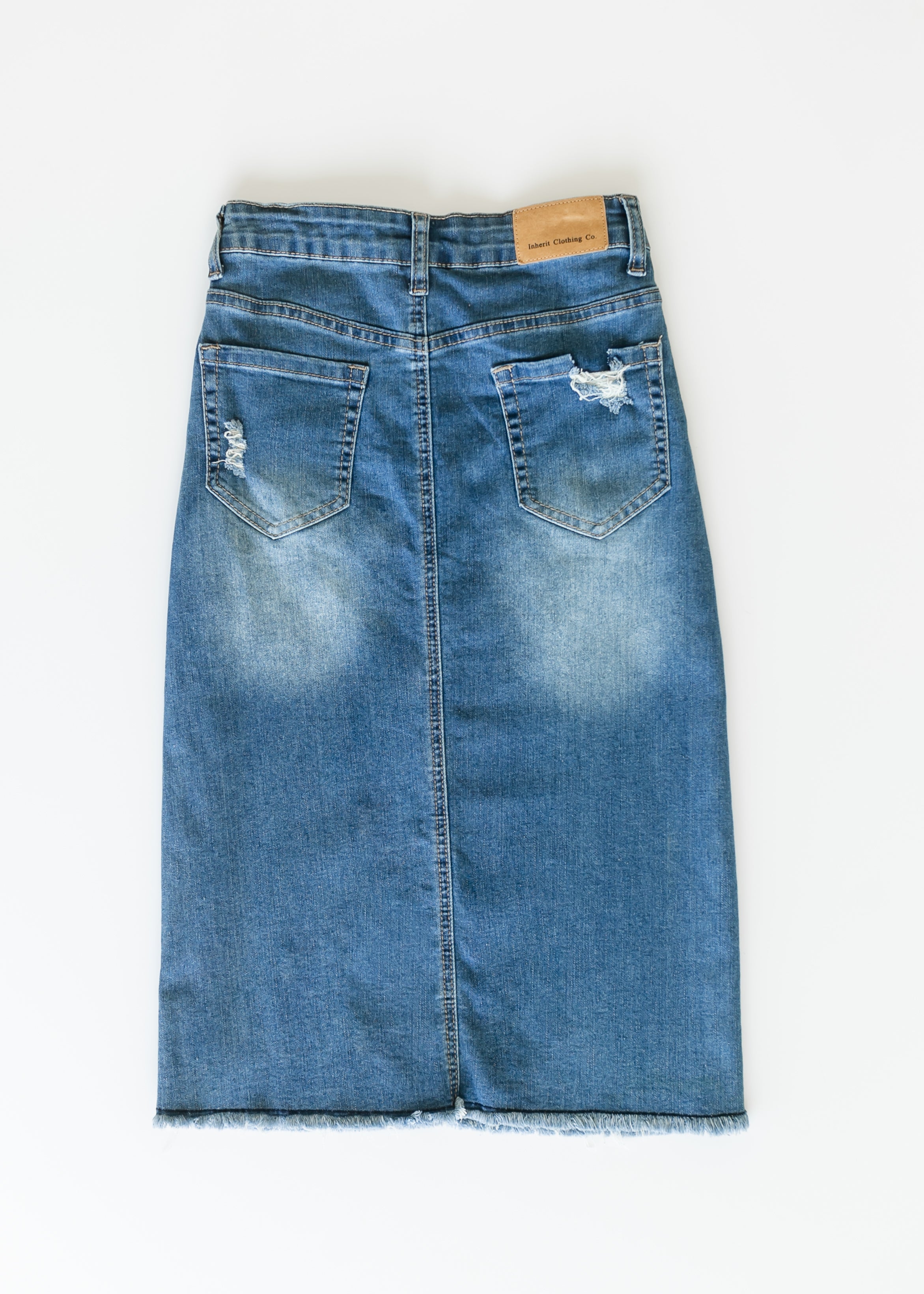 Hadley High Rise Denim Midi Skirt Inherit Co.