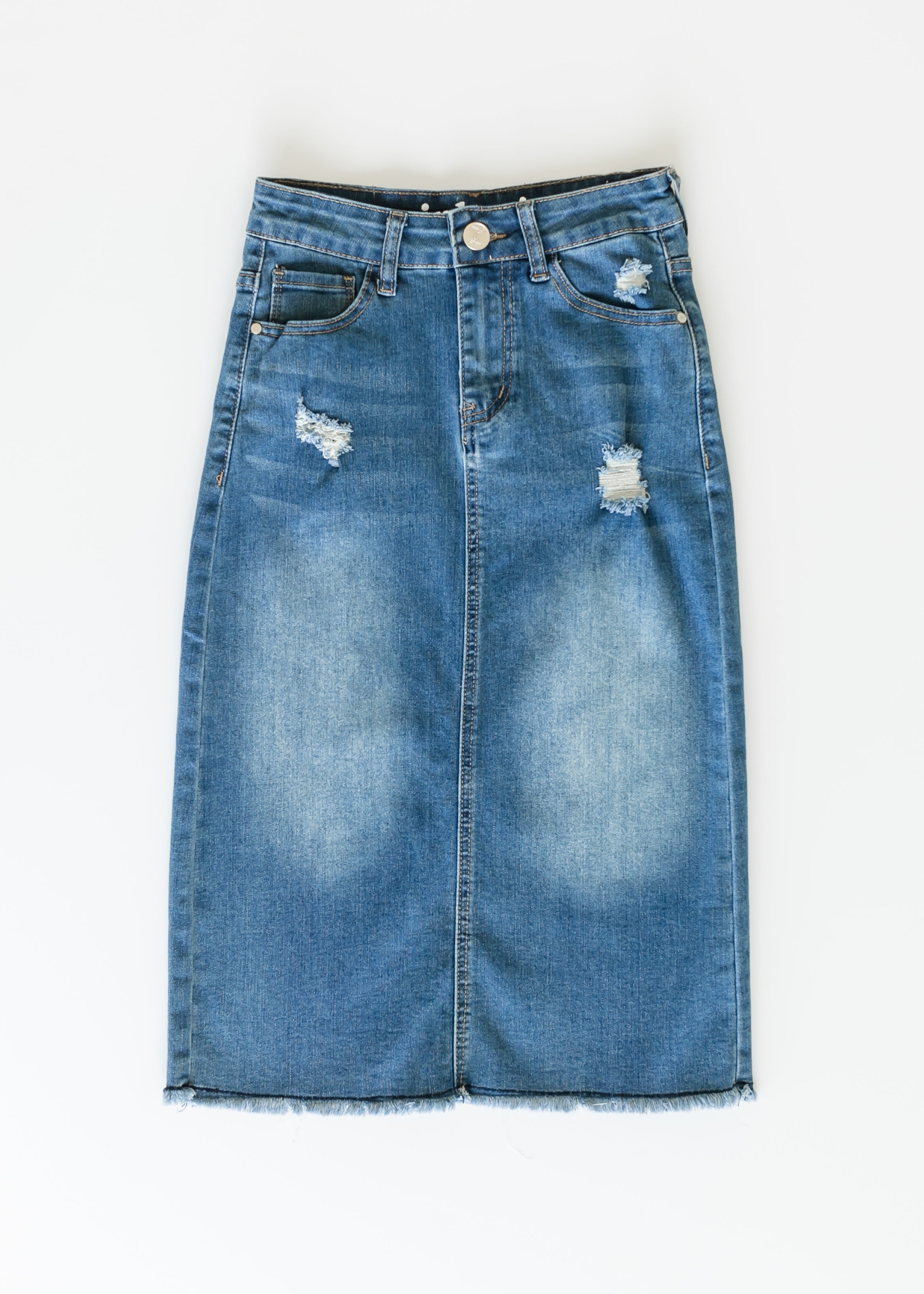 Hadley High Rise Denim Midi Skirt Inherit Co.