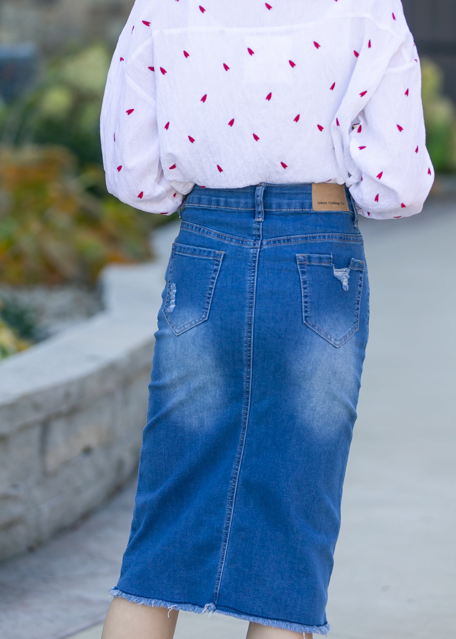 Hadley High Rise Denim Midi Skirt Inherit Co.