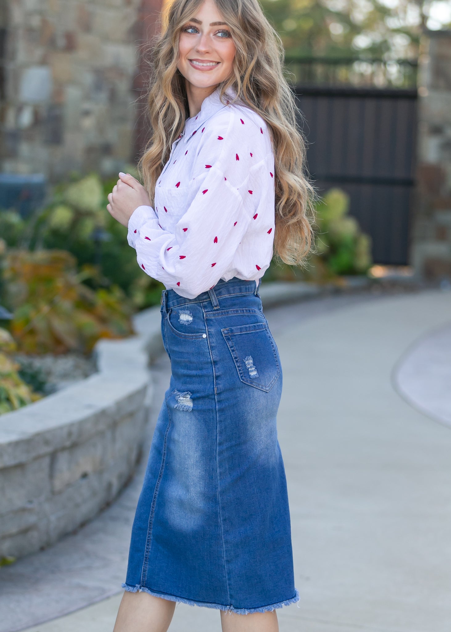 Hadley High Rise Denim Midi Skirt Inherit Co.