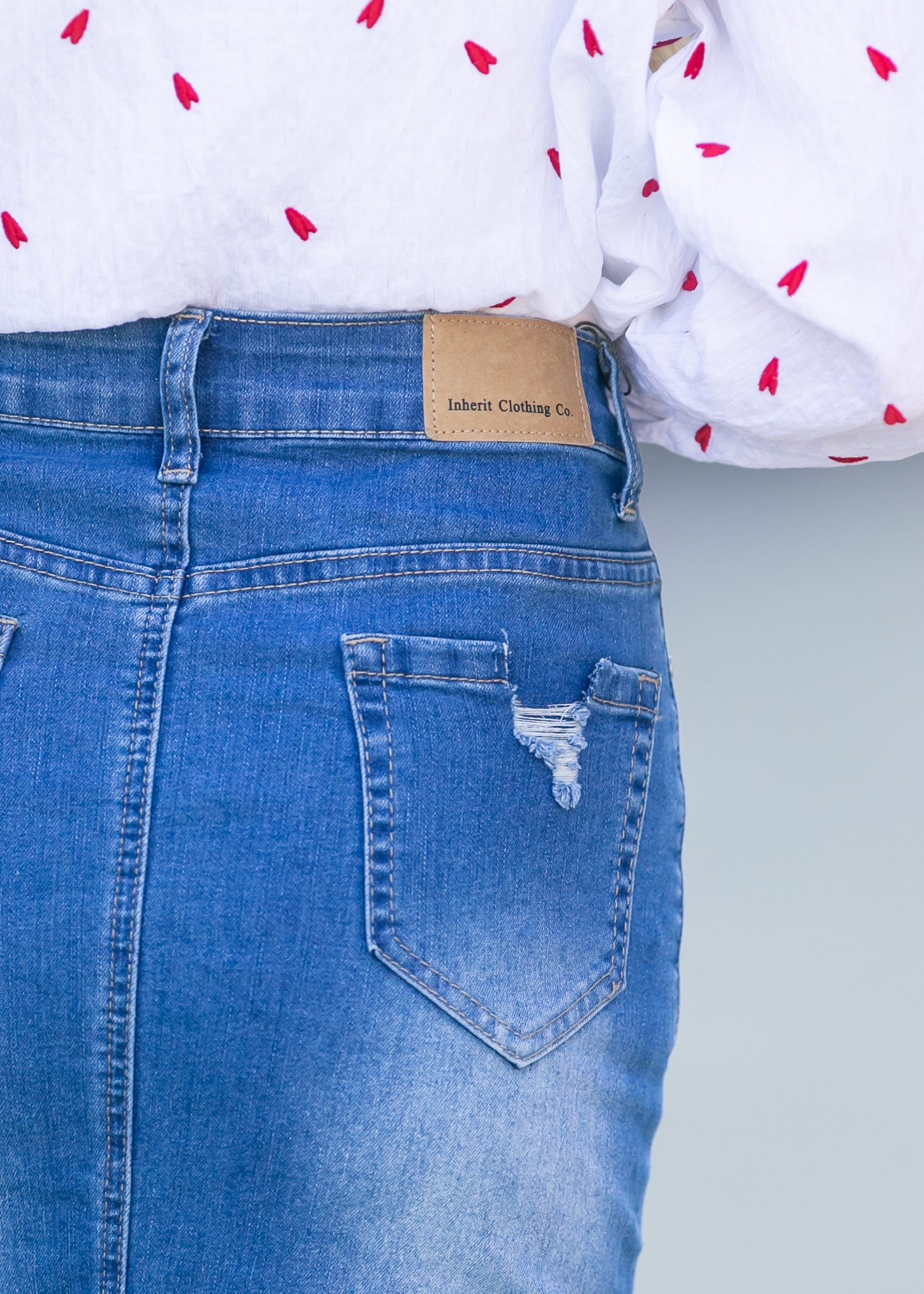 Hadley High Rise Denim Midi Skirt Inherit Co.