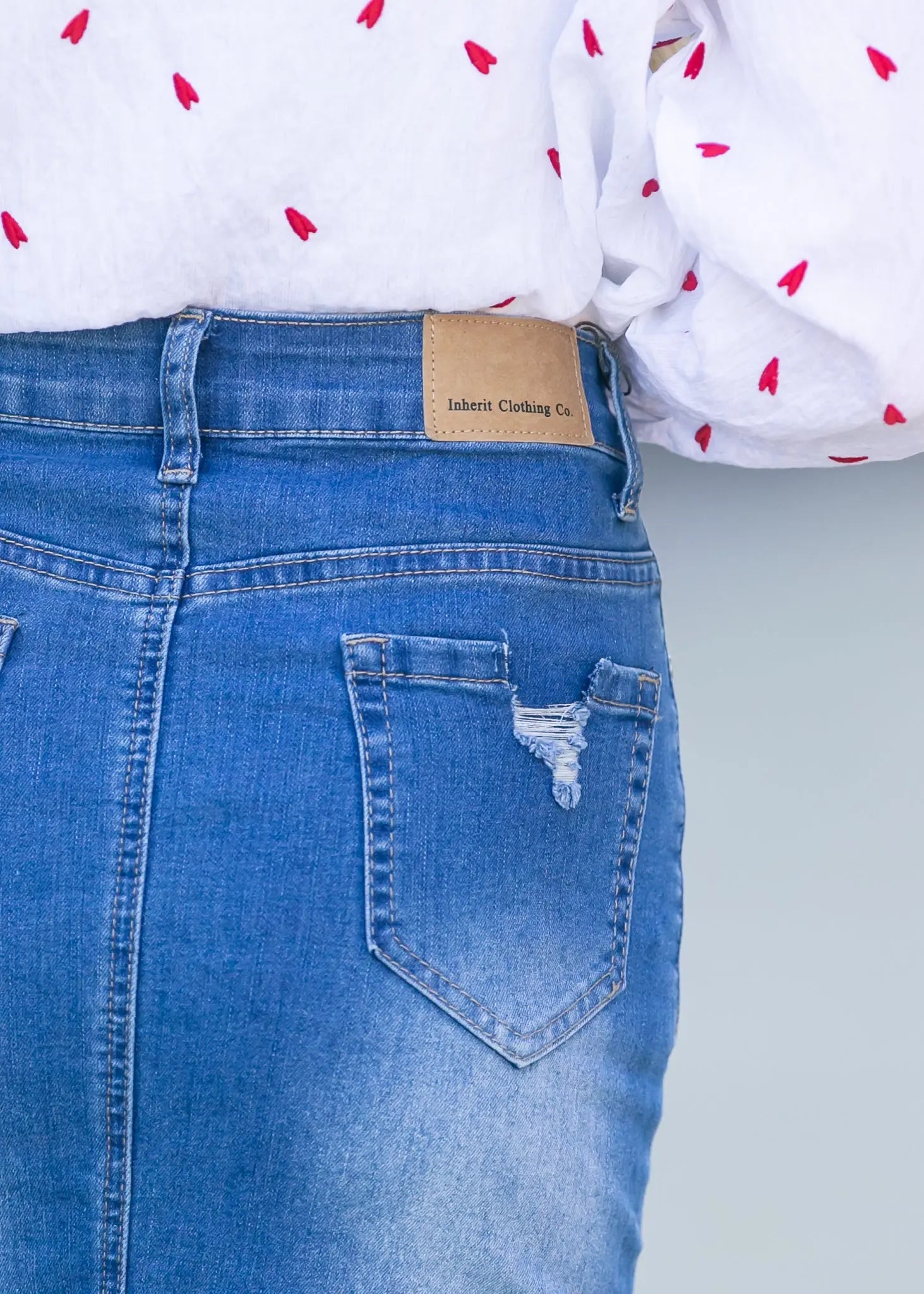 Hadley High Rise Denim Midi Skirt Inherit Co.