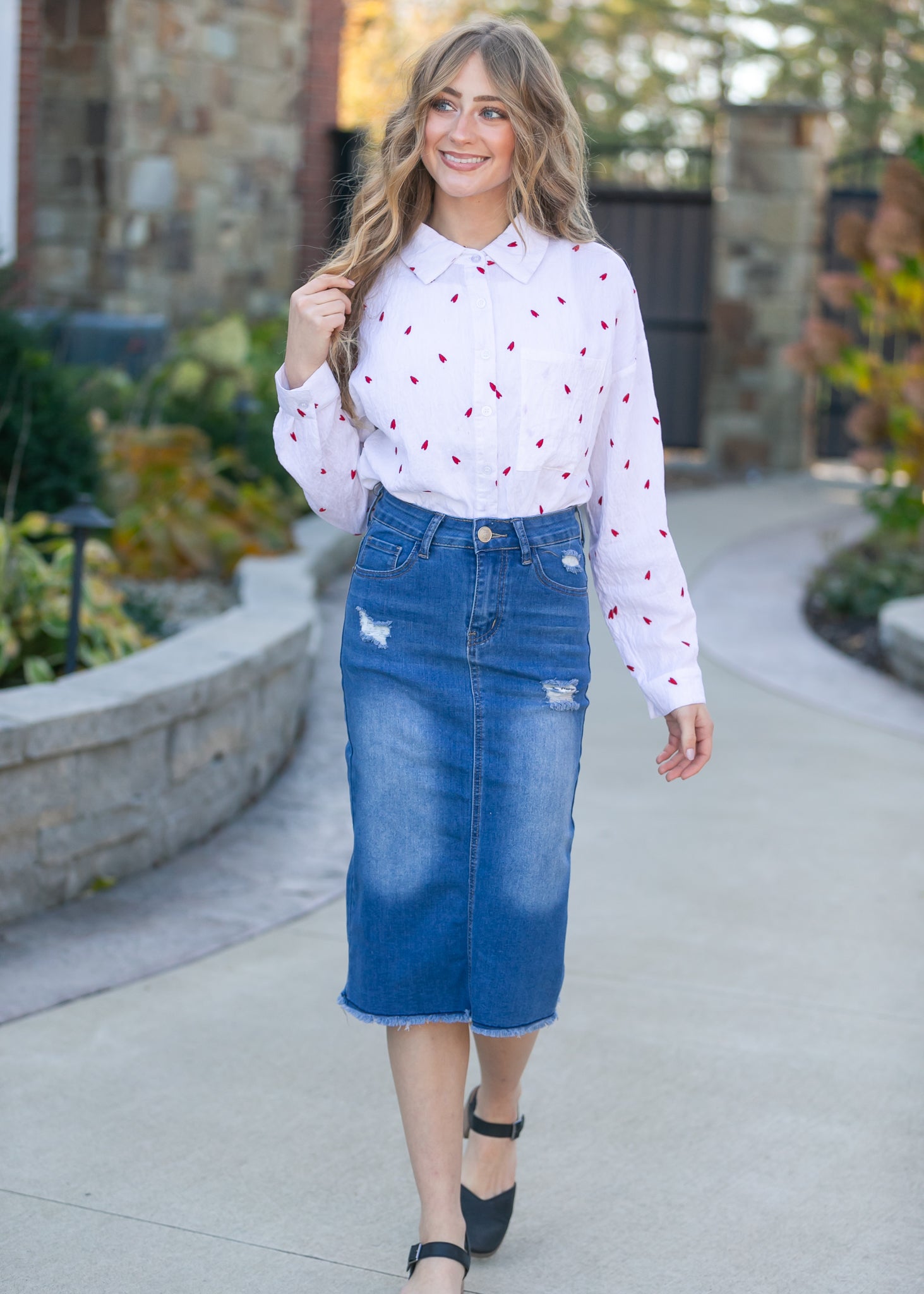 Hadley High Rise Denim Midi Skirt Inherit Co.