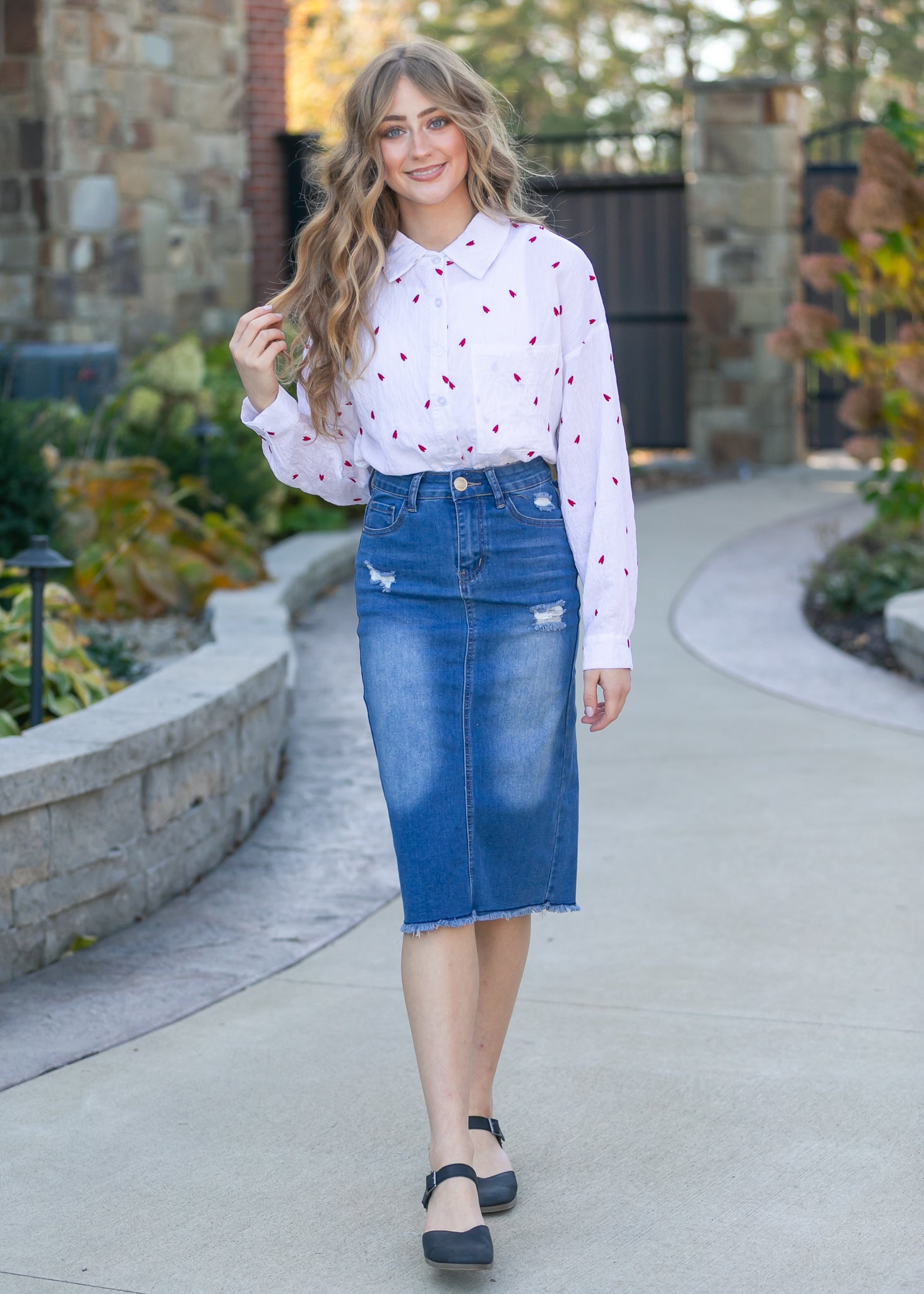 Hadley High Rise Denim Midi Skirt Inherit Co.
