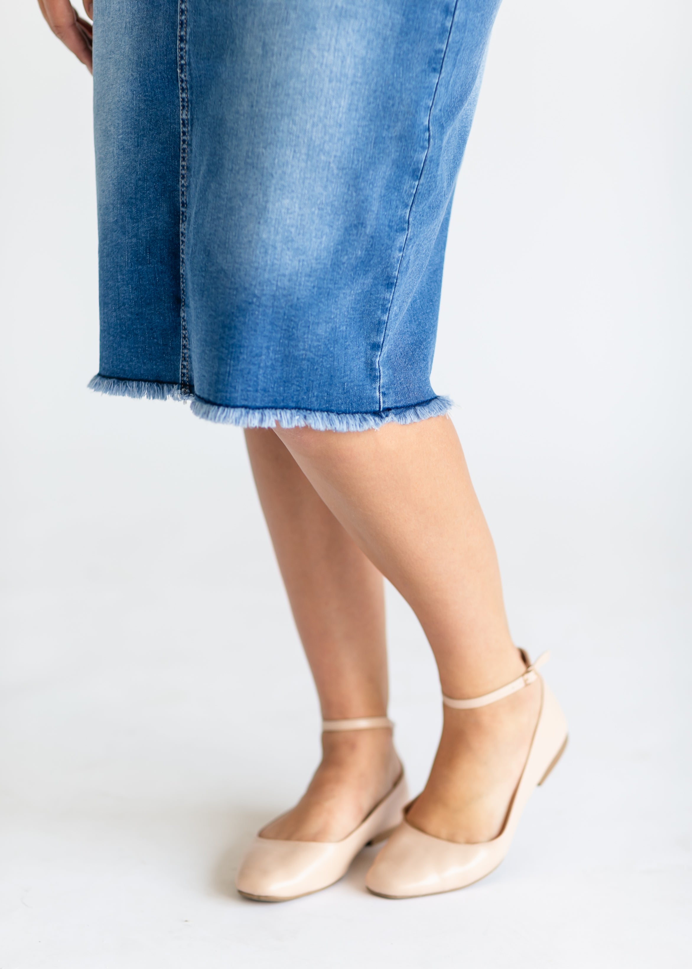 Hadley High Rise Denim Midi Skirt Inherit Co.