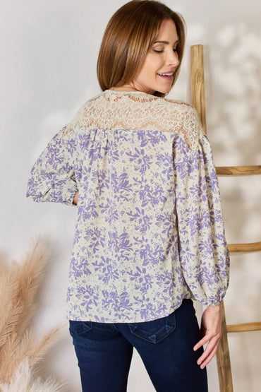 Hailey & Co Full Size Lace Detail Printed Blouse for Women - Love Salve 