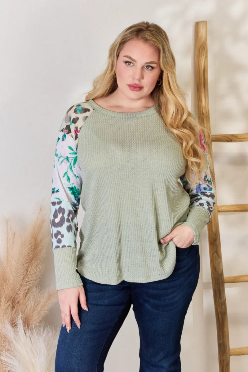 Hailey & Co Full Size Printed Round Neck Blouse for Women - Love Salve 