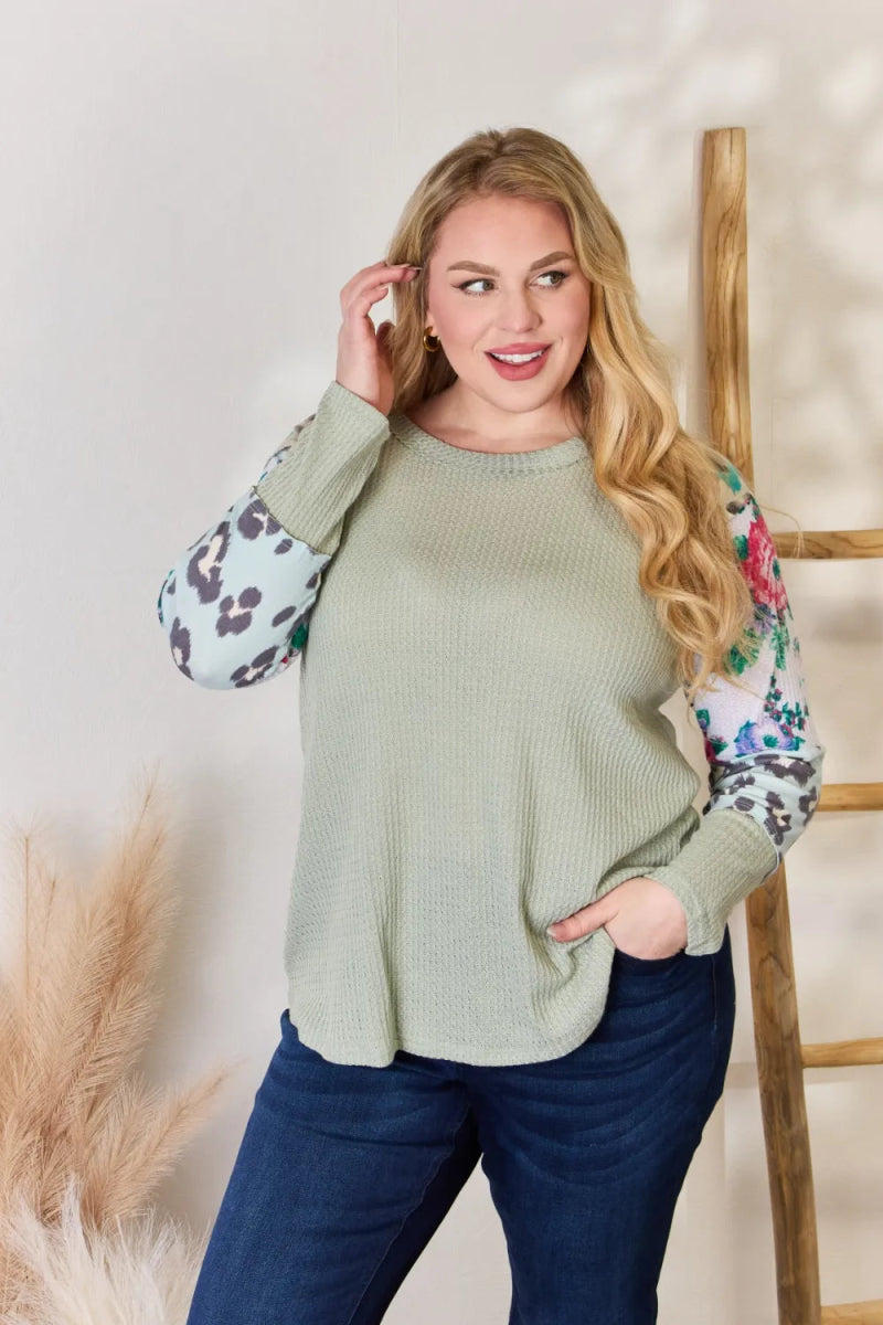 Hailey & Co Full Size Printed Round Neck Blouse for Women - Love Salve 