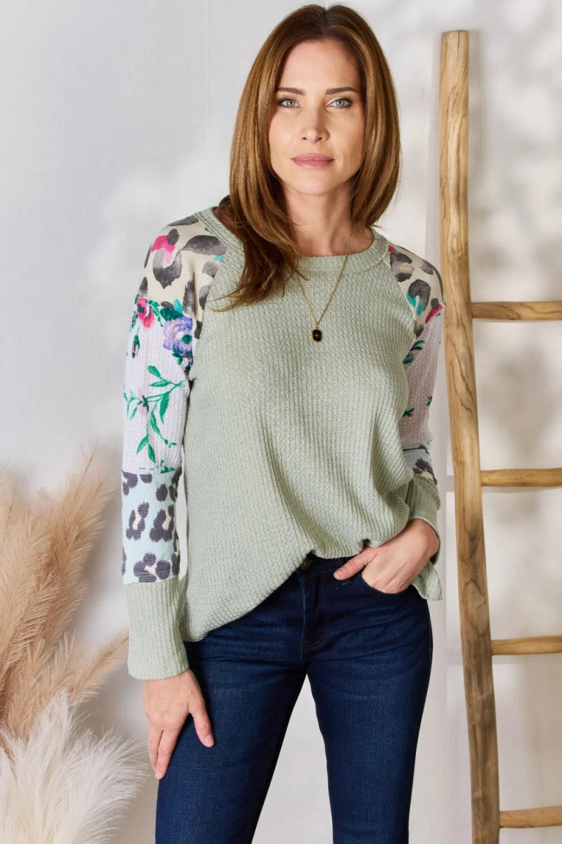 Hailey & Co Full Size Printed Round Neck Blouse for Women - Love Salve 