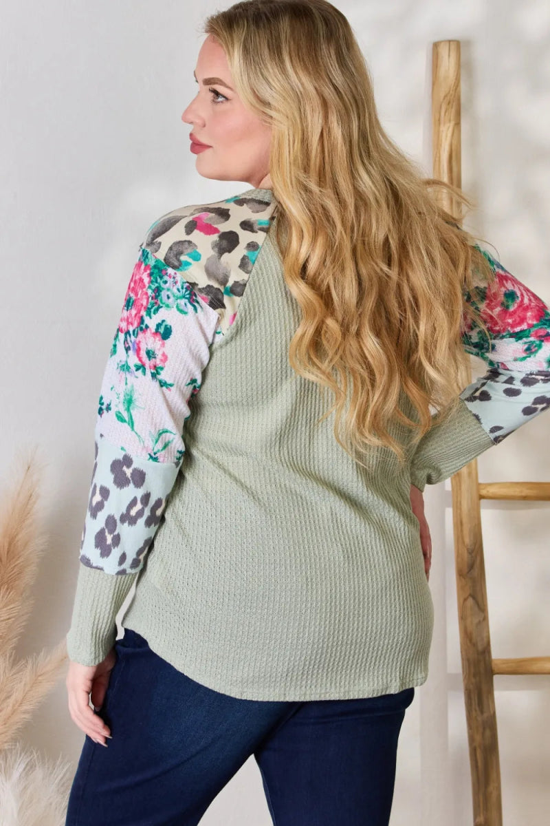 Hailey & Co Full Size Printed Round Neck Blouse for Women - Love Salve 
