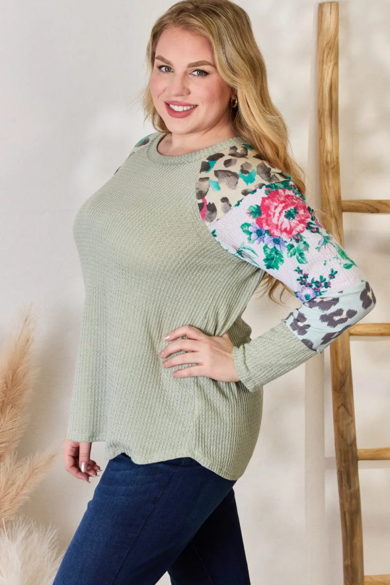 Hailey & Co Full Size Printed Round Neck Blouse for Women - Love Salve 