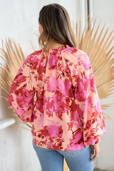 Hailey & Co Ruffle V-Neck Decor Button Floral Blouse - Love Salve 