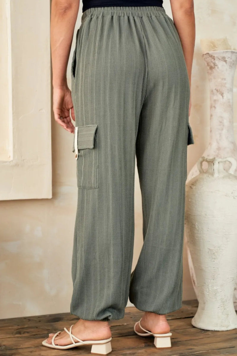 Hailey & Co Textured Rib Cargo Pants for Stylish Comfort - Love Salve 