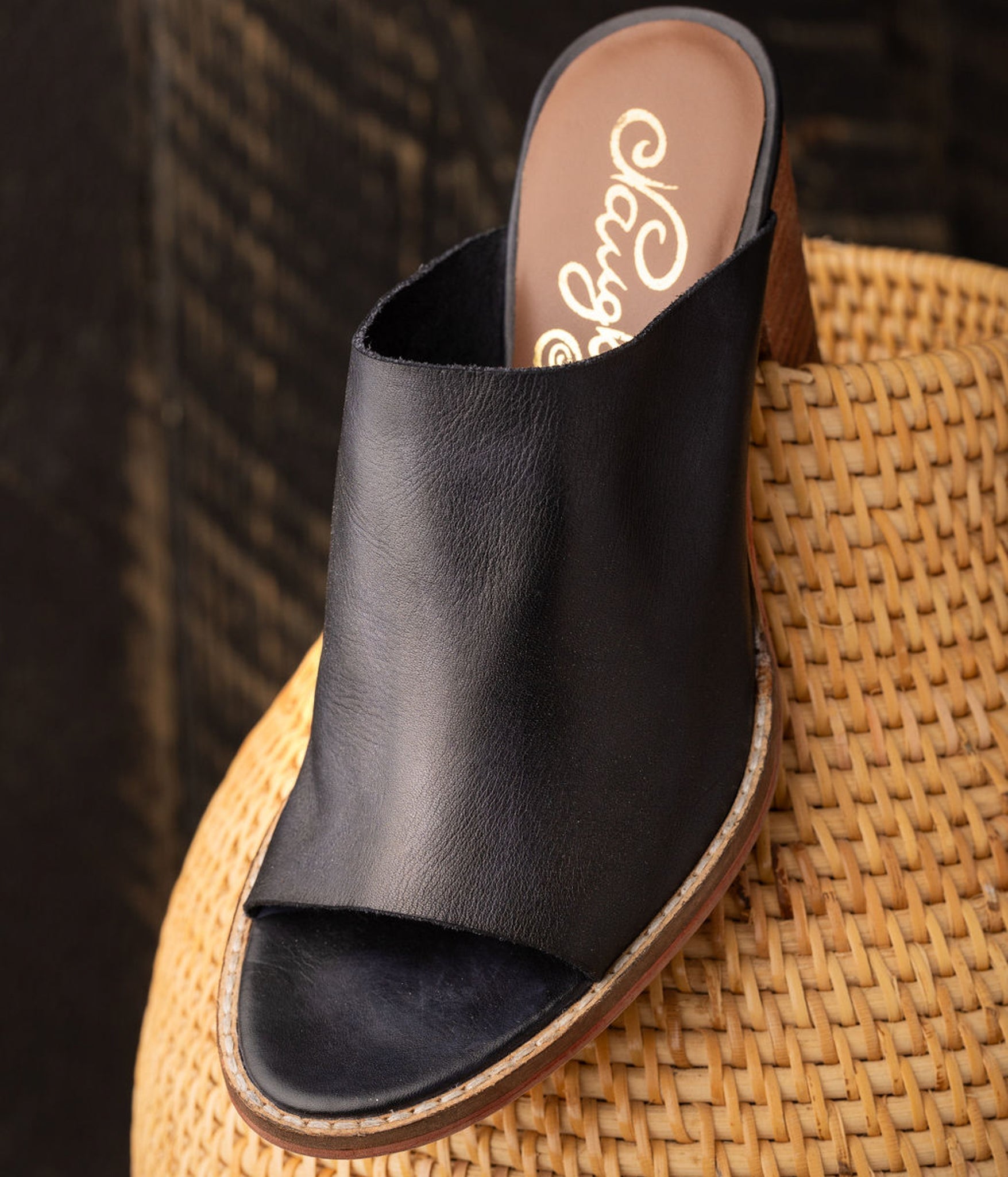 Hallie Black Heeled Sandal Leather Upper Padded Footbed Naughty Monkey