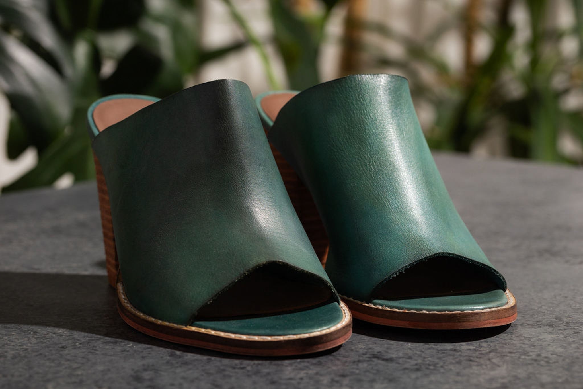 Hallie Teal Heeled Sandal Leather Upper Padded Footbed Naughty Monkey