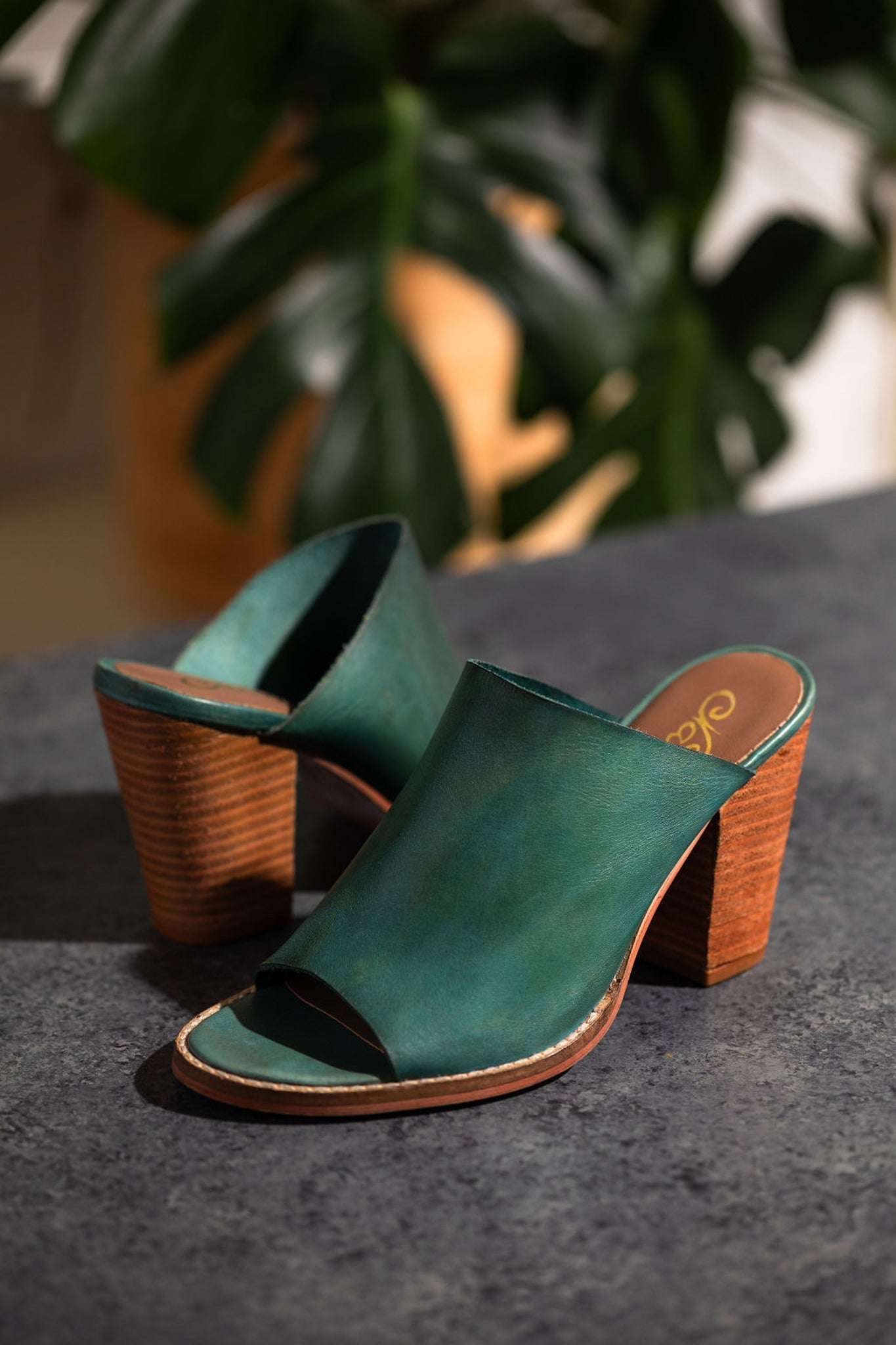 Hallie Teal Heeled Sandal Leather Upper Padded Footbed Naughty Monkey