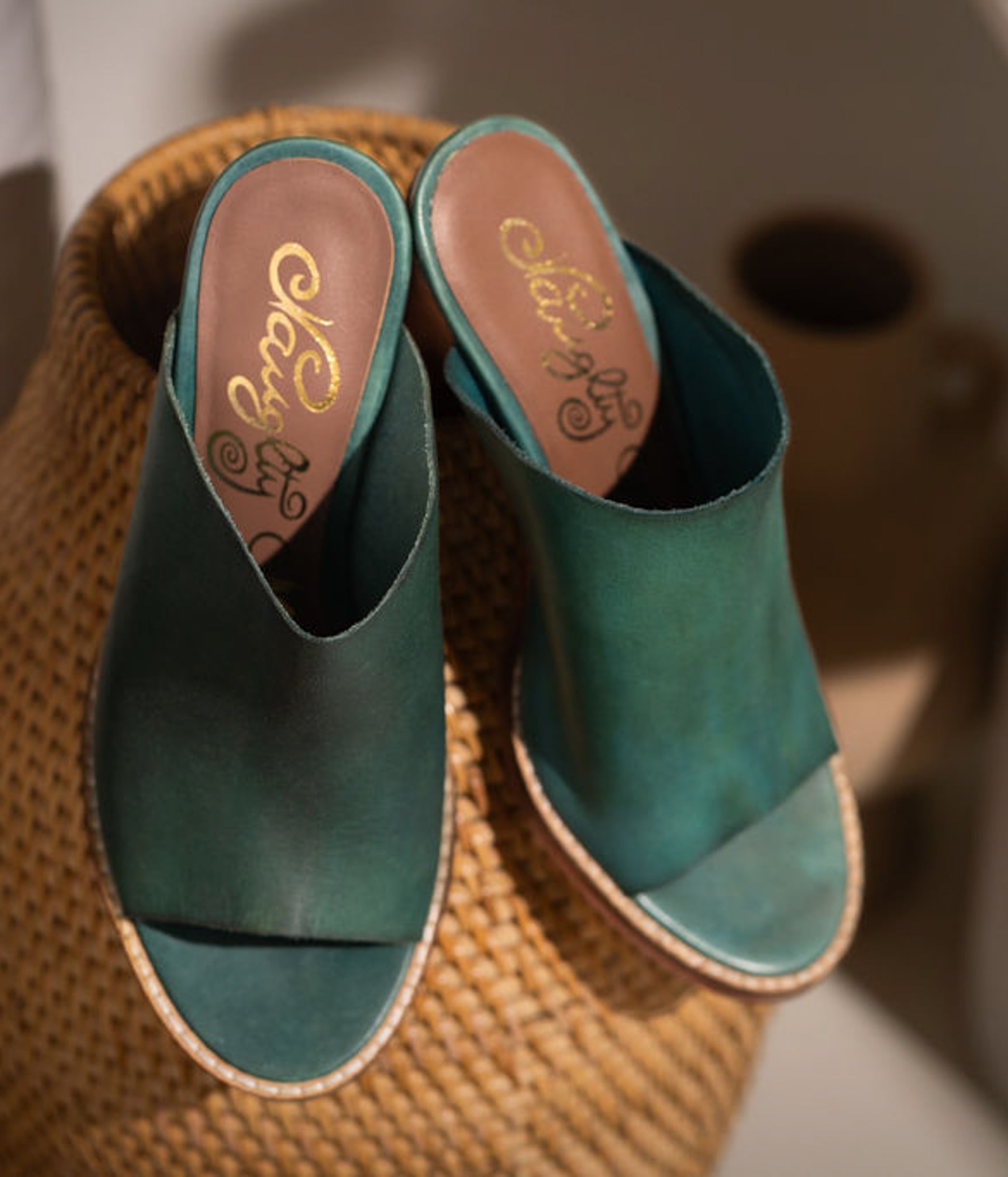 Hallie Teal Heeled Sandal Leather Upper Padded Footbed Naughty Monkey
