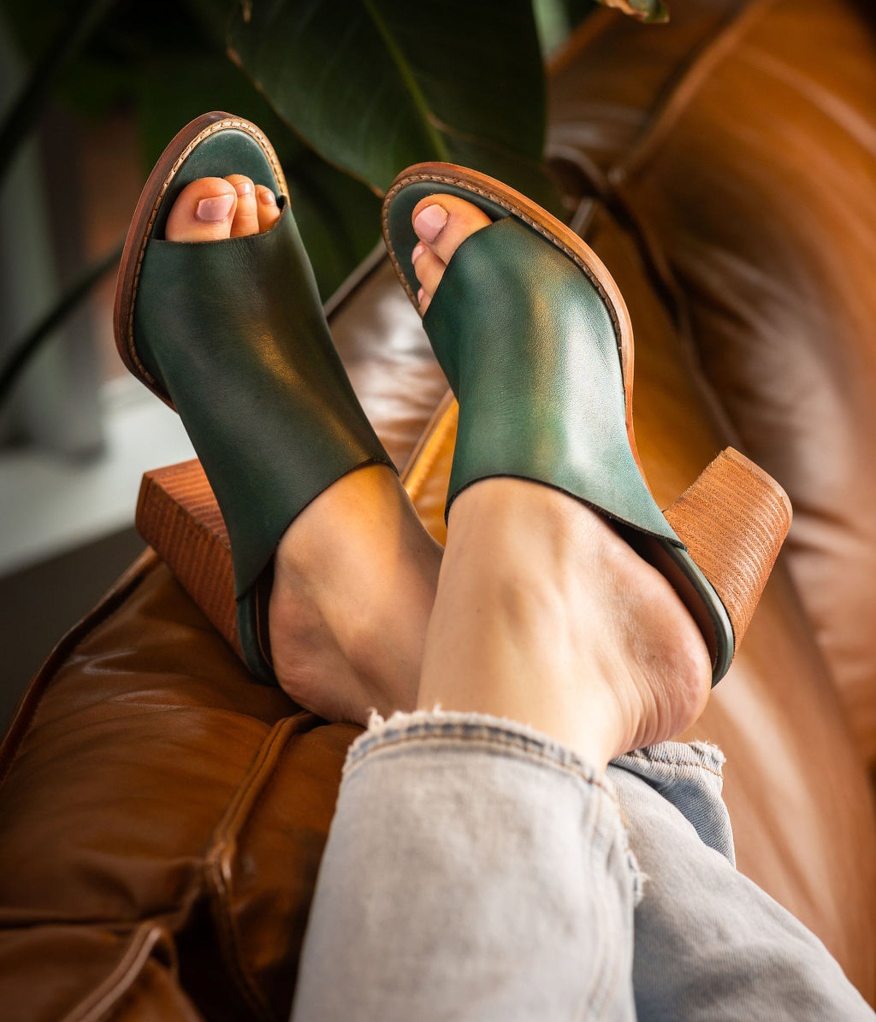 Hallie Teal Heeled Sandal Leather Upper Padded Footbed Naughty Monkey