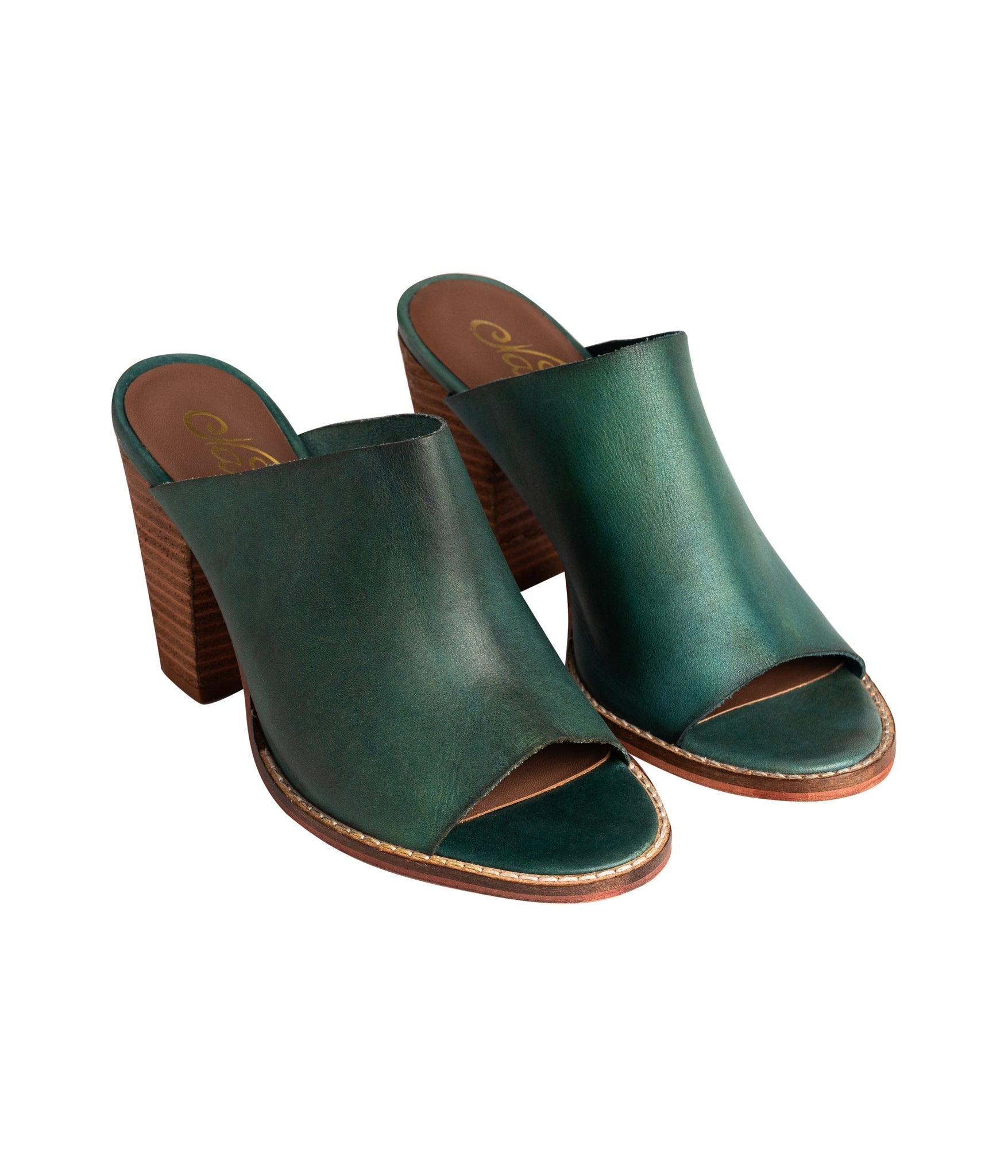 Hallie Teal Heeled Sandal Leather Upper Padded Footbed Naughty Monkey