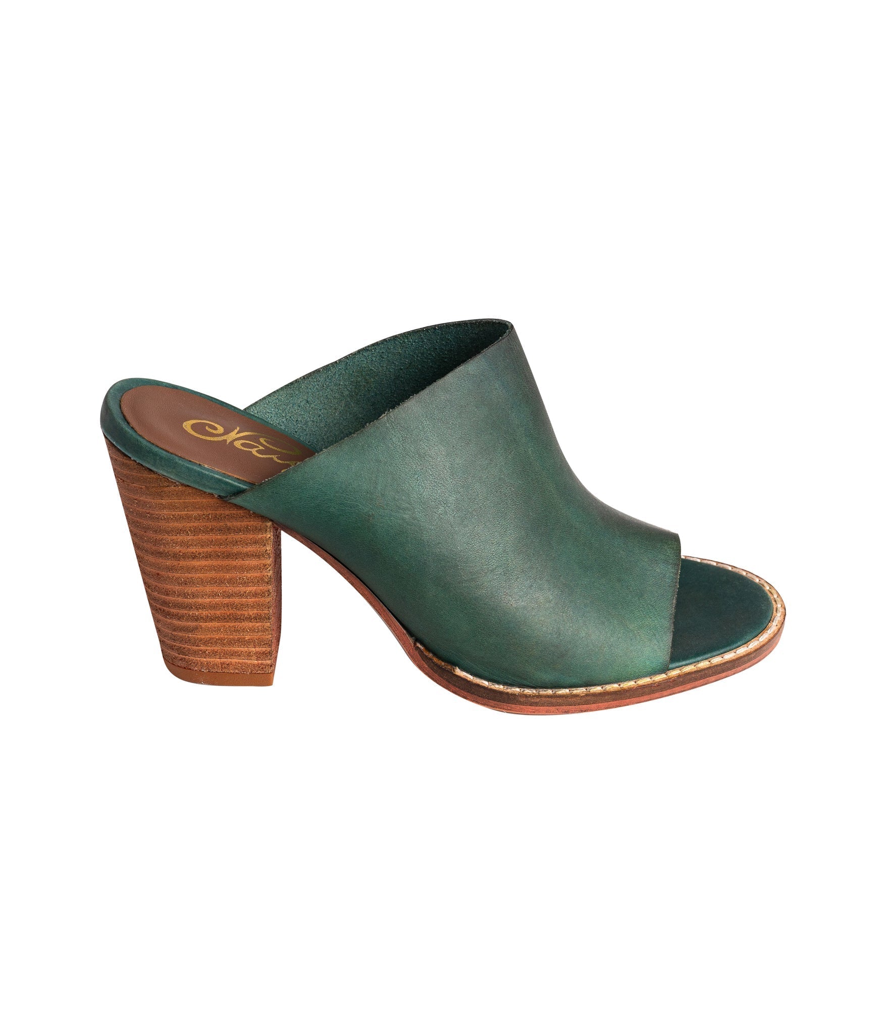 Hallie Teal Heeled Sandal Leather Upper Padded Footbed Naughty Monkey