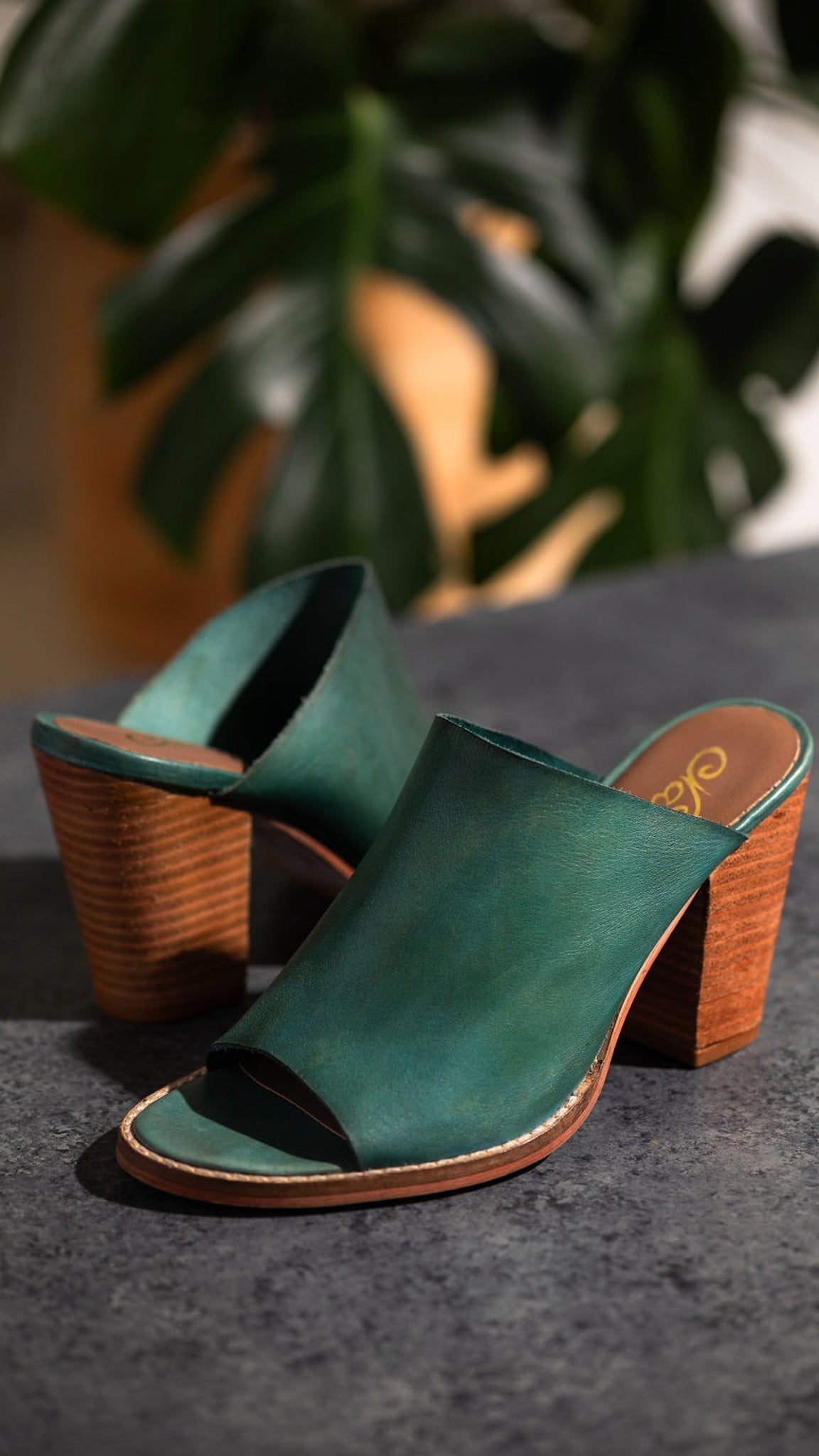 Hallie Teal Heeled Sandal Leather Upper Padded Footbed Naughty Monkey