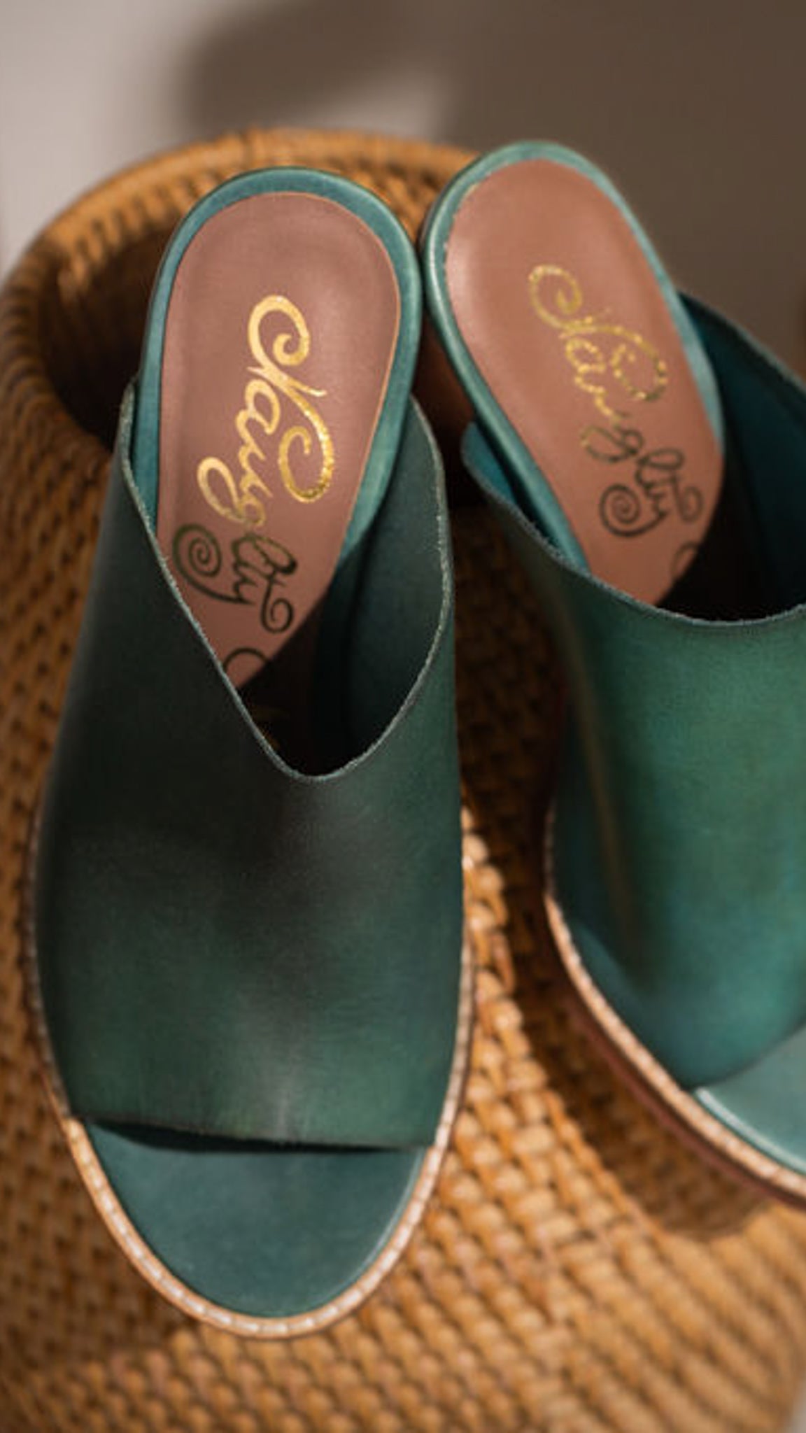 Hallie Teal Heeled Sandal Leather Upper Padded Footbed Naughty Monkey